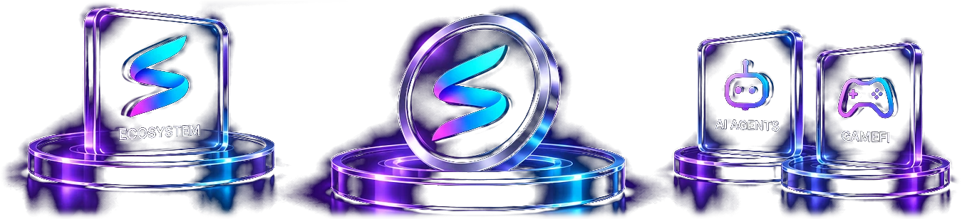 SOVA ecosystem, AI Agents and GameFi on glowing platforms
